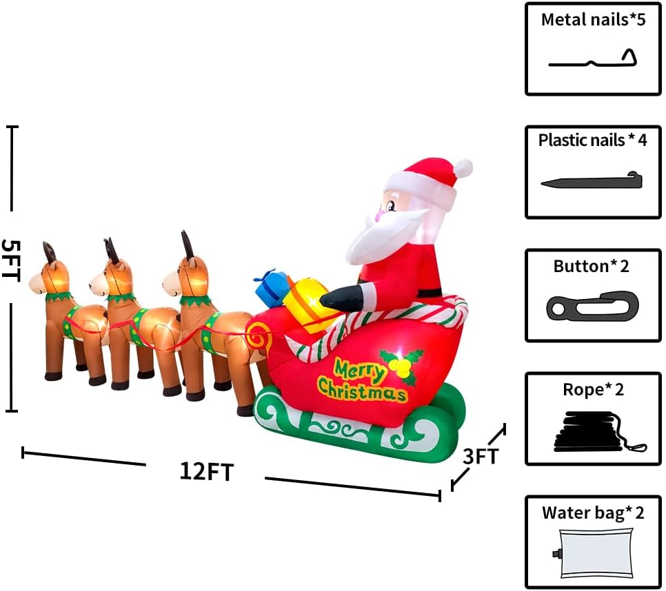 12 FT Large Santa's Sleigh Inflatable